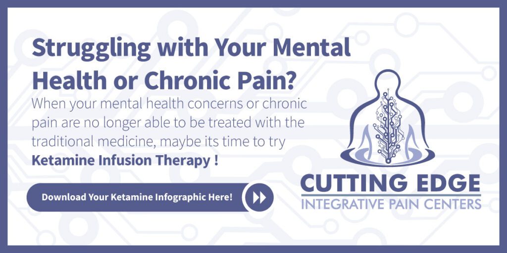 Struggling with your mental health or chronic pain? When your mental health concerns or chronic pain are no longer able to be treated with the traditional medicine, maybe its time to try ketamine infusion therapy! Download your infographic here